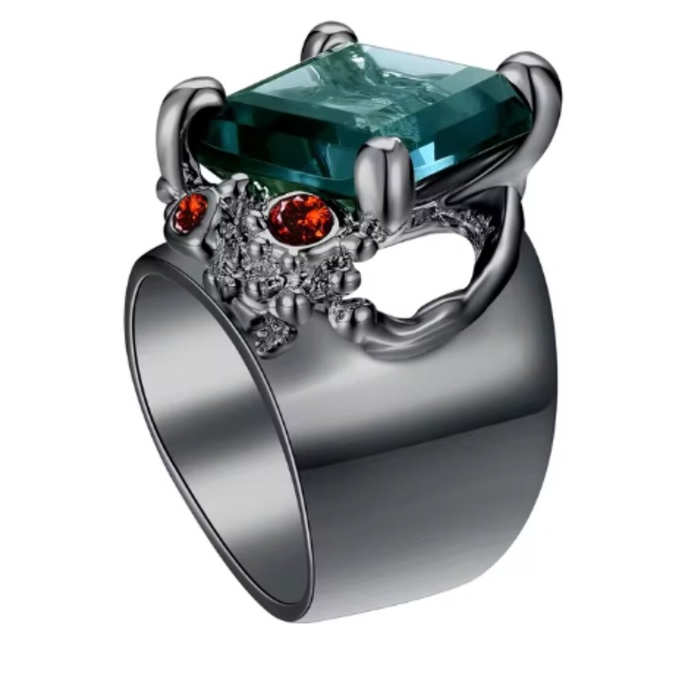Large Teal/Green/Blue Zirconia Statement Ring Women Jewelry Wide Band